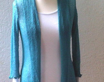 Knitted jacket with shawl collar Knitted Blazer Jacket Scarf Women's Stretch Cardigan TOPAS BLUE Open Cardigan One-size 7/8 sleeves