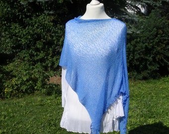 Boho Poncho cornflower blue Knit Cape Accessory Women Clothing Accessory Cape Shoulder Covering Scarf Stretch Overwrap One-Size Handmade
