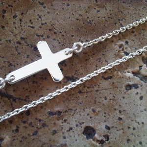 Collar cruzado lateral 925-Silver Cross Chain Sideways Cross Cadena transversal asimétrica Regalo para ti Hecho a mano imagen 3