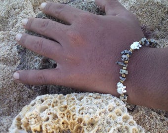 Beach bracelet brown stones silver elephants Boho Hippie Beach Chain unisex jewelry festival handmade bracelet summer chain