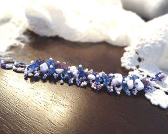 Boho Beaded Bracelet Hippy Bracelet Boho Beach Jewelry Small Stones Bracelet blue white purple Handmade