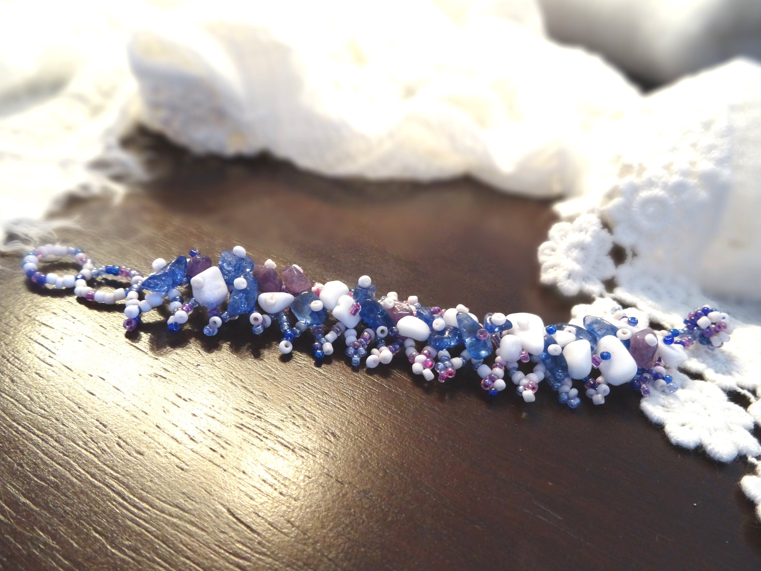 Boho Beaded Bracelet Hippy Bracelet Boho Beach Jewelry Small Stones Bracelet blue white purple Handmade