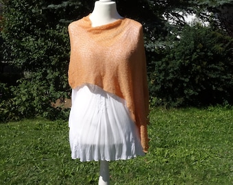 Fine knit poncho apricot Boho Knit Cape Women's Clothing Cape Shoulder Covering Scarf Stretch Overwrap One-Size Knitted Accessory Handmade