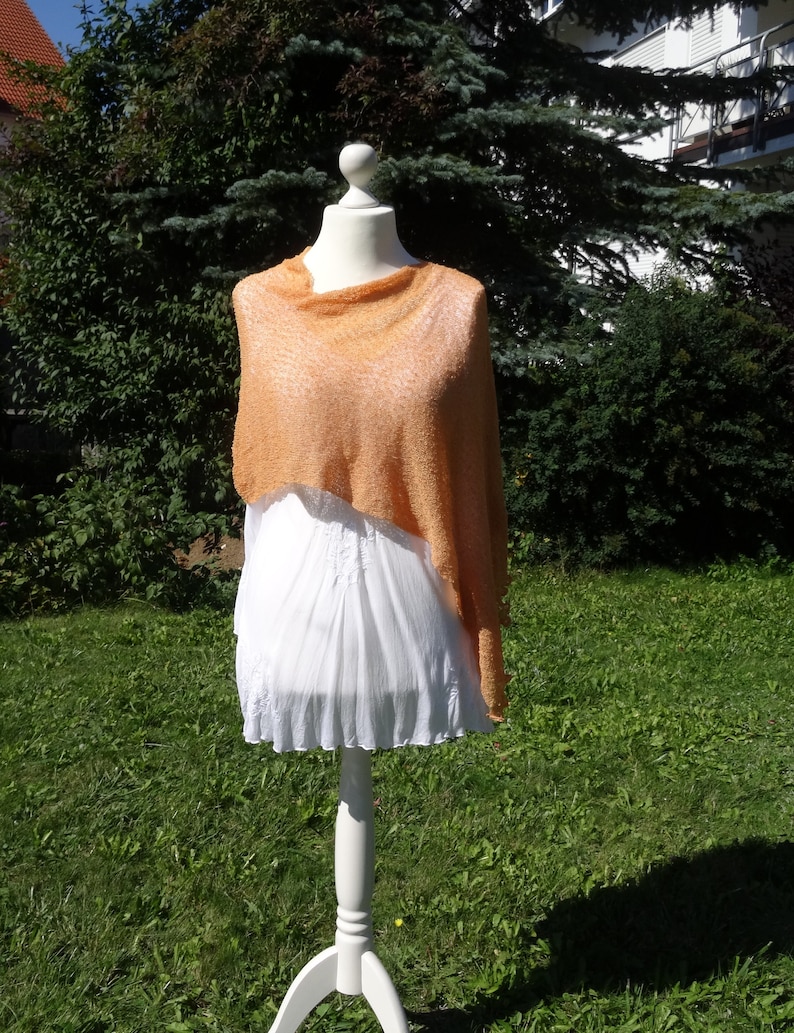 Fine knit poncho apricot Boho Knit Cape Women's Clothing Cape Shoulder Covering Scarf Stretch Overwrap One-Size Knitted Accessory Handmade image 1