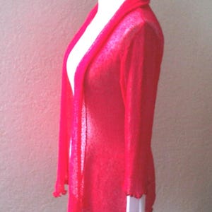 Ladies Cardigan Red Cardigan Knitted Blazer Red GERANIUM Shawl Collar Open Fine Knitted Jacket One-Size 7/8 Sleeves Womans Knit Wear