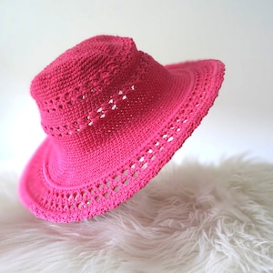 Crochet hat light pink sun hat with wide brim boho hippie accessory beach hat travel cotton hat crochet chic summer hat