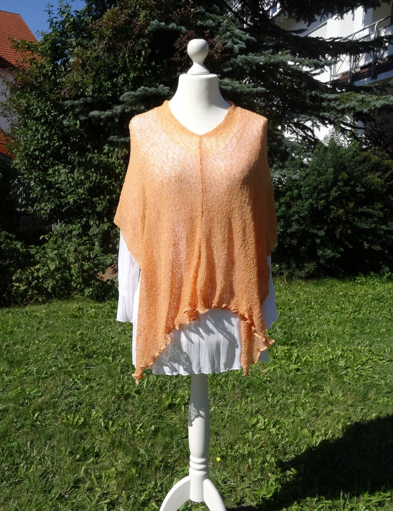 Fine knit poncho apricot Boho Knit Cape Women's Clothing Cape Shoulder Covering Scarf Stretch Overwrap One-Size Knitted Accessory Handmade image 3