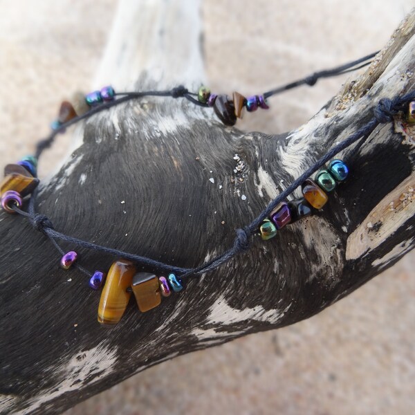 Fußkettchen Rainbow Hippie Boho Strand Schmuck unisex Fußkette braune Steinchen bunte Perlen Handmade Festival Schmuck