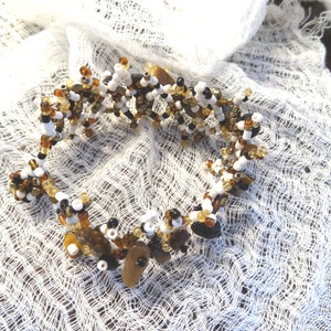 Beaded bracelet boho beach jewelry white brown black beads stones bracelet image 7