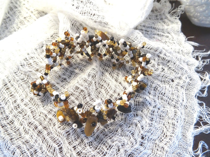 Beaded bracelet boho beach jewelry white brown black beads stones bracelet image 7
