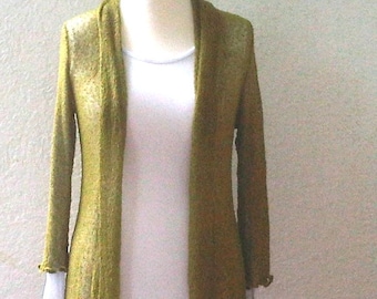 Cardigan vert femme, veste col châle, blazer tricoté KIWI, cardigan stretch femme, veste ouverte maille fine, cape manches 7/8 taille unique