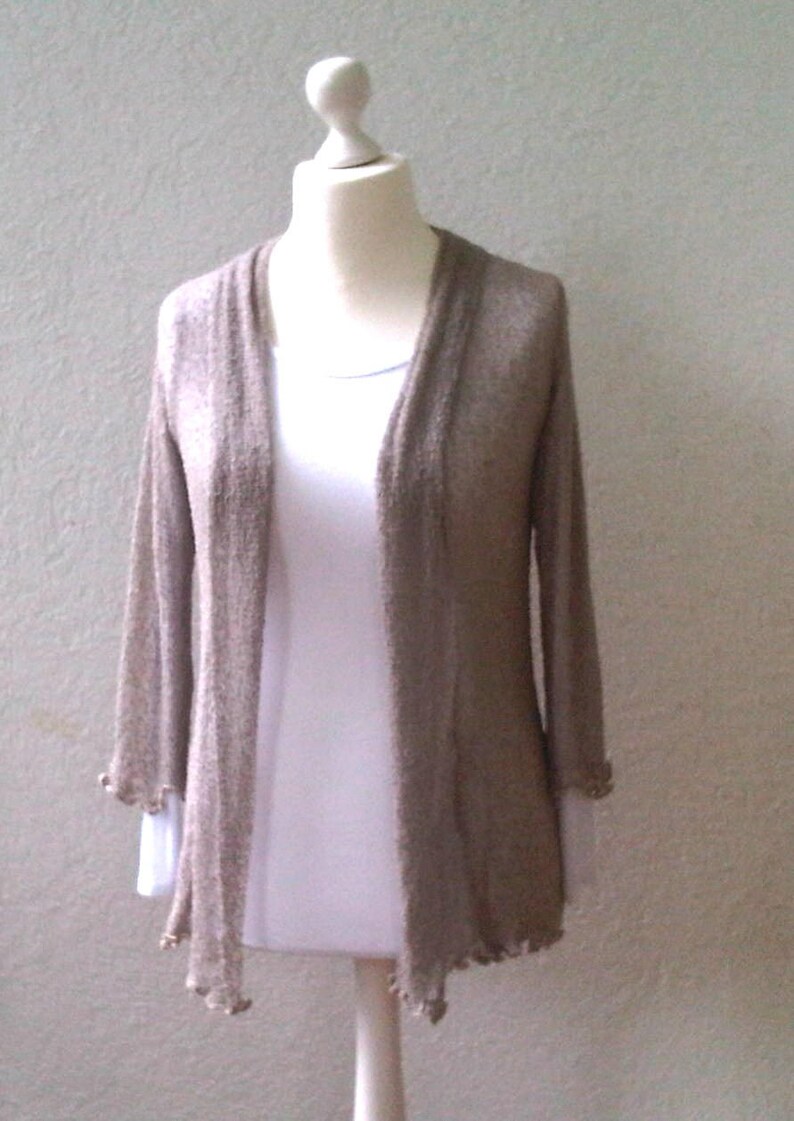 Women Cardigan Shawl Collar Gray Beige Women/'s Stretch Cardigan Open Fine Knitted Jacket Knitted Blazer One Size 78 Sleeve Women/'s Knitwear
