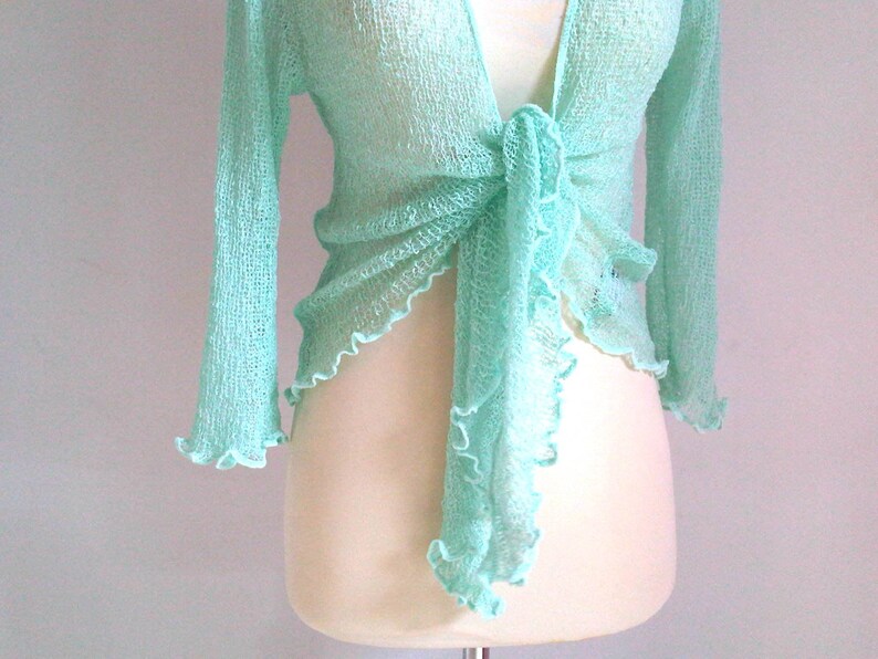 Bolero jacket Boho Woman Open Style Cardigan MINT knit jacket onesize stretch short jacket curled edges summer knit jacket bolero