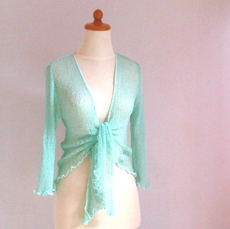 Bolero jacket Boho Woman Open Style Cardigan MINT knit jacket onesize stretch short jacket curled edges summer knit jacket bolero