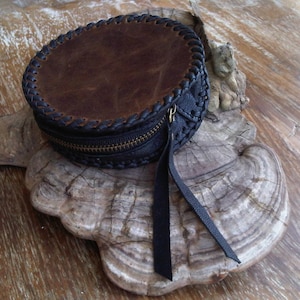 Cartera cosida a mano cartera de cuero marrón negro bolso de monedas de cuero DOS TONOS cartera regalo de Navidad
