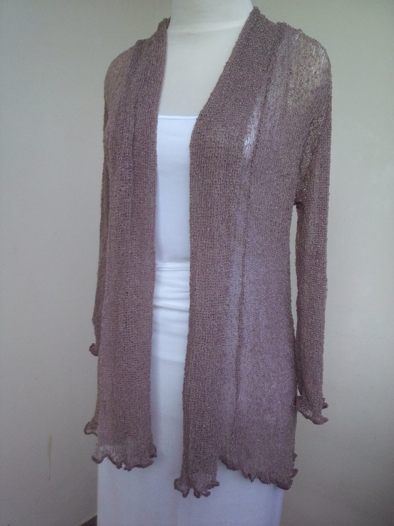 Strickjacke braun Damen Strick Blazer Schalkragen Cardigan NOUGAT Offener Long Feinstrick Cardigan 7/8 Ärmel One-Size Womans Knit Wear Bild 2