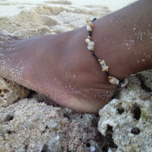 Beach anklet sand colored stones gold pearls Boho Hippie Beach Chain unisex jewelry adjustable Handmade Festival jewelry stone bracelet image 1