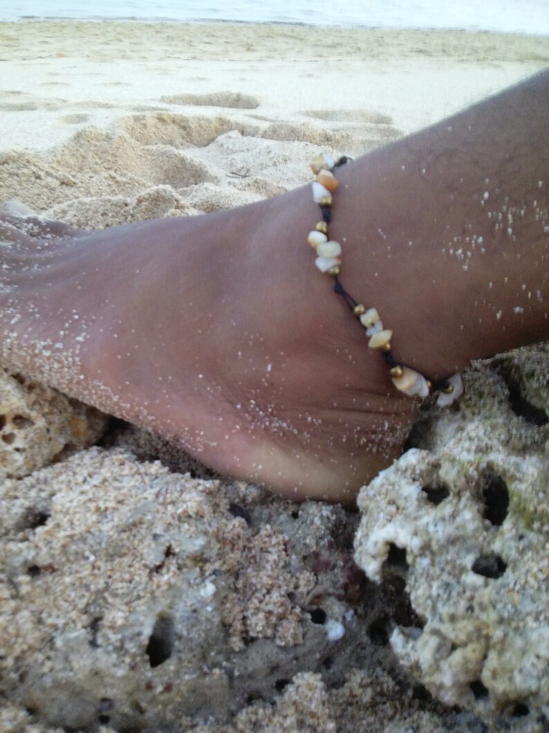 Beach anklet sand colored stones gold pearls Boho Hippie Beach Chain unisex jewelry adjustable Handmade Festival jewelry stone bracelet image 1