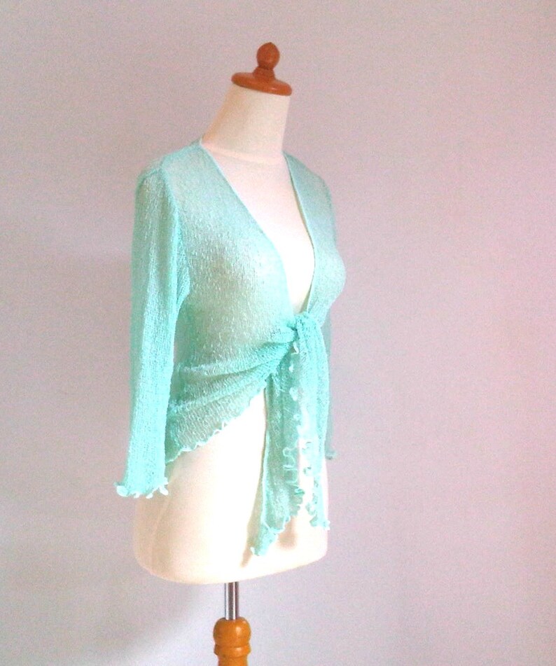 Bolero jacket Boho Woman Open Style Cardigan MINT knit jacket onesize stretch short jacket curled edges summer knit jacket bolero