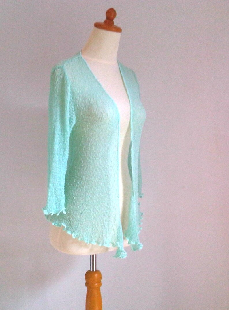 Bolero jacket Boho Woman Open Style Cardigan MINT knit jacket onesize stretch short jacket curled edges summer knit jacket bolero