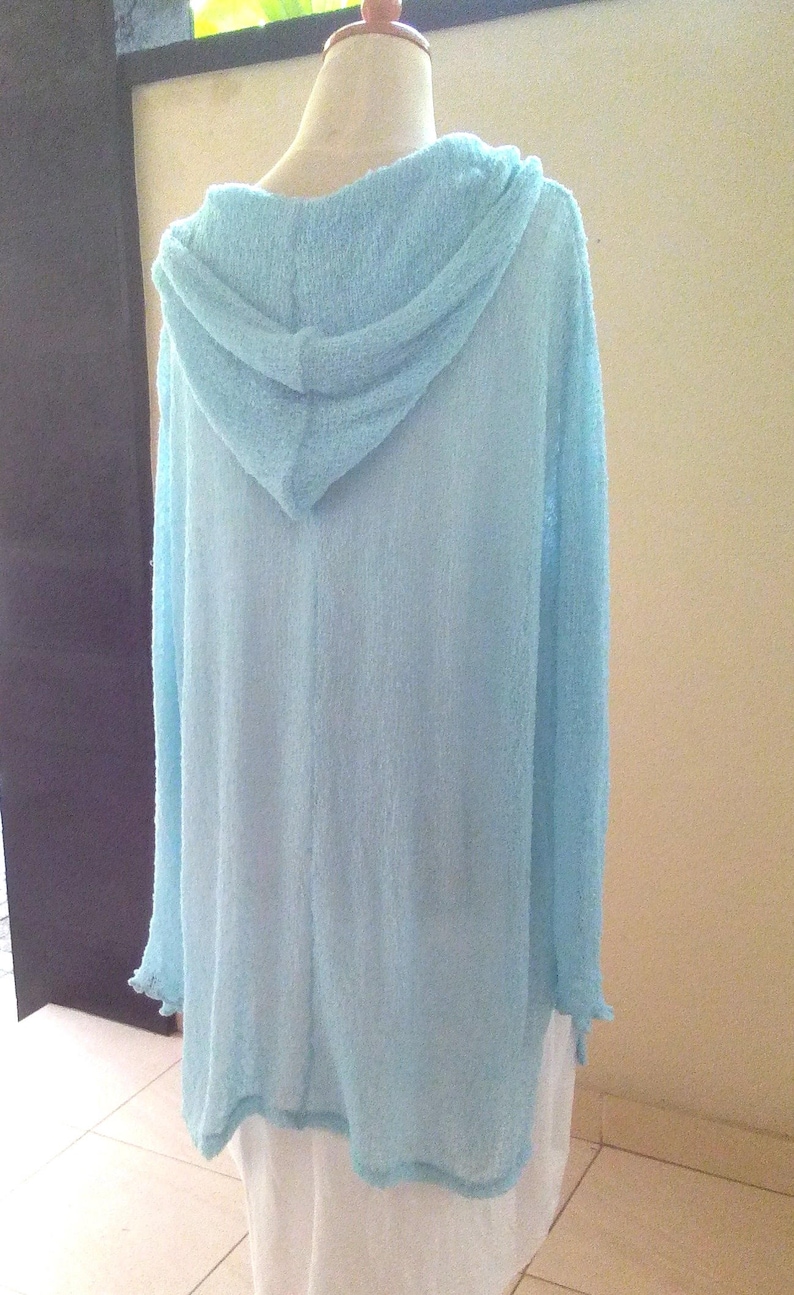 Knit Hoodie blue LAYER-LOOK oversize Ladies Stretch HOODY sky blue Plus Size Light blue cover up Poncho fine knit jumper hooded sweatshirt