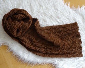 Scarf Chocolate Brown Braid Knit Handknit Soft Neck Flatterer Christmas Gift Women Men Wool Scarf Neck Warmer Scarf