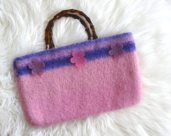 Stricktasche Handtasche gestrickt Henkeltasche rosa lila Boho Stil Wollfilz Tasche handgestrickte Winter Tasche Weihnachtsgeschenk