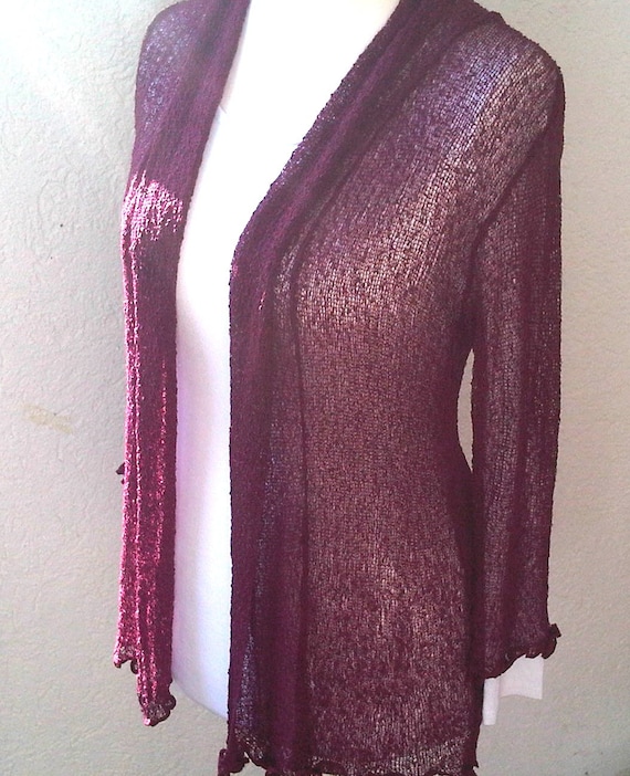 Cardigan Burgundy Dark Red Women's Cardigan Shawl Collar Knitwear Blazer 7/8 Sleeves open-knit Cardigan One-Size Womans Knit Wear