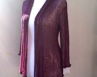 Strickjacke BURGUND dunkelrot Damen Cardigan Schalkragen Strick Blazer 7/8 Ärmel offene Feinstrick-Jacke One-Size Womans Knit Wear