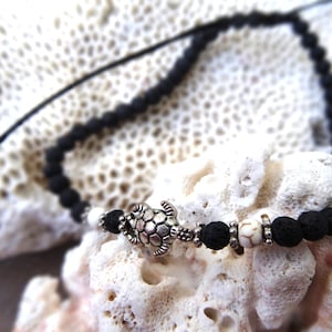 Lava stone beaded anklet black white turtle surfer chain boho beach jewelry anklet festival jewelry bracelet silver metal bead