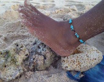 Beach anklet TURQUOISE Boho Hippie Beach Chain unisex jewelry handmade stones blue anklet Festival jewelry bracelet