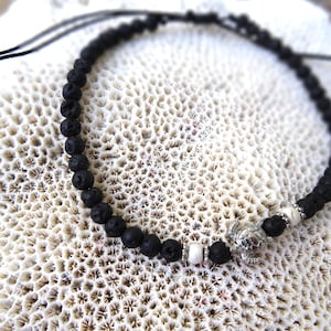 Lava stone beaded anklet black white turtle surfer chain boho beach jewelry anklet festival jewelry bracelet silver metal bead