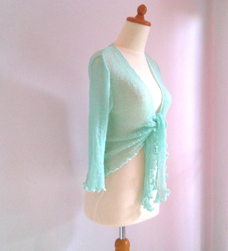 Bolero jacket Boho Woman Open Style Cardigan MINT knit jacket onesize stretch short jacket curled edges summer knit jacket bolero