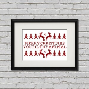 Merry Christmas You Filthy Animal cross stitch PDF pattern