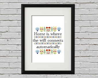 Home is where the WIFI automactically connects quote pink metal sign. Home is where the WIFI automactically connects quote pink metal sign.