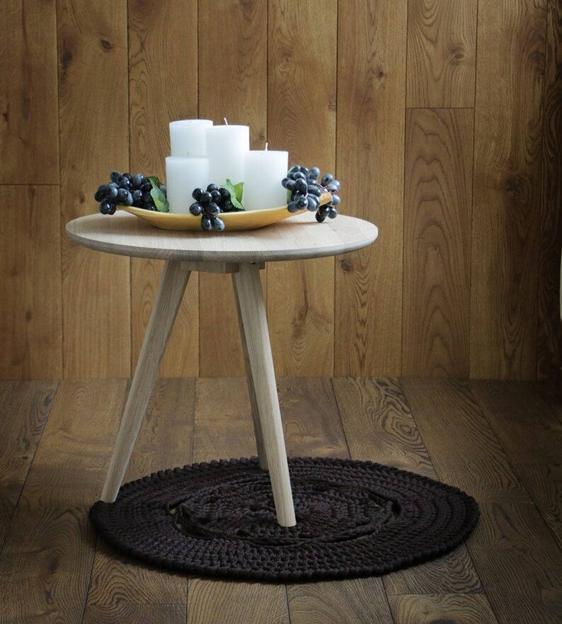 Small Handmade Round Crochet Rug Brown Rug Polyester Yarn Etsy