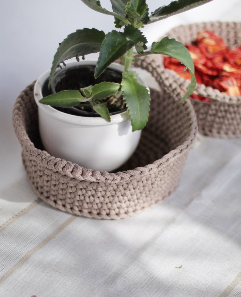 Set of 2 Crocheted Storage Basket Brown Basket Hand Etsy