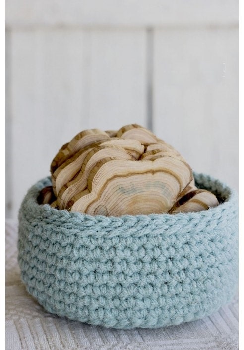 Crocheted wool Storage Basket aquamarine Basket Hand | Etsy