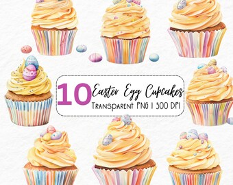 10 Easter Cupcake Clipart, PNG with Transparent Background, Easter eggs Cupcakes, Dessert Clipart
