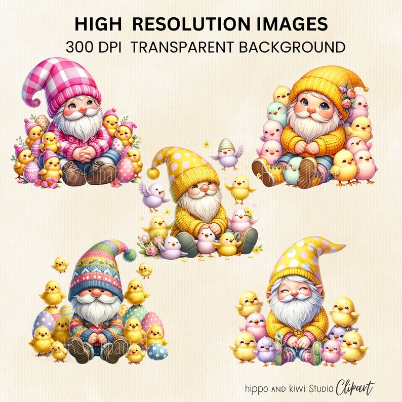 Easter Gnome Clipart | Watercolor Gnomes With Chicks (PNG Digital ...