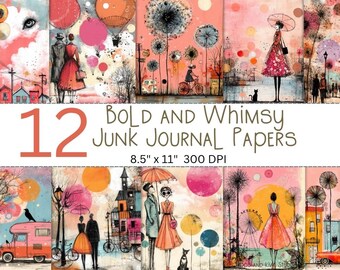 Bold and Whimsy Junk Journal / Scrapbook Papers for Personal and Commercial Use