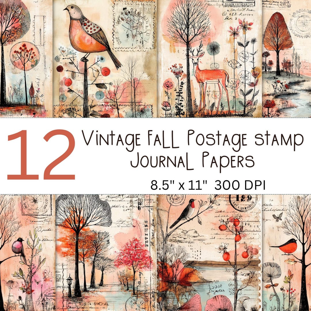 Vintage Fall Stamp Junk Journal / Scrapbook Papers for Personal and ...