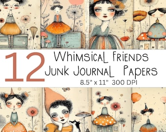 Whimsical Friends Junk Journal / Scrapbook Papers for Personal and Commercial Use