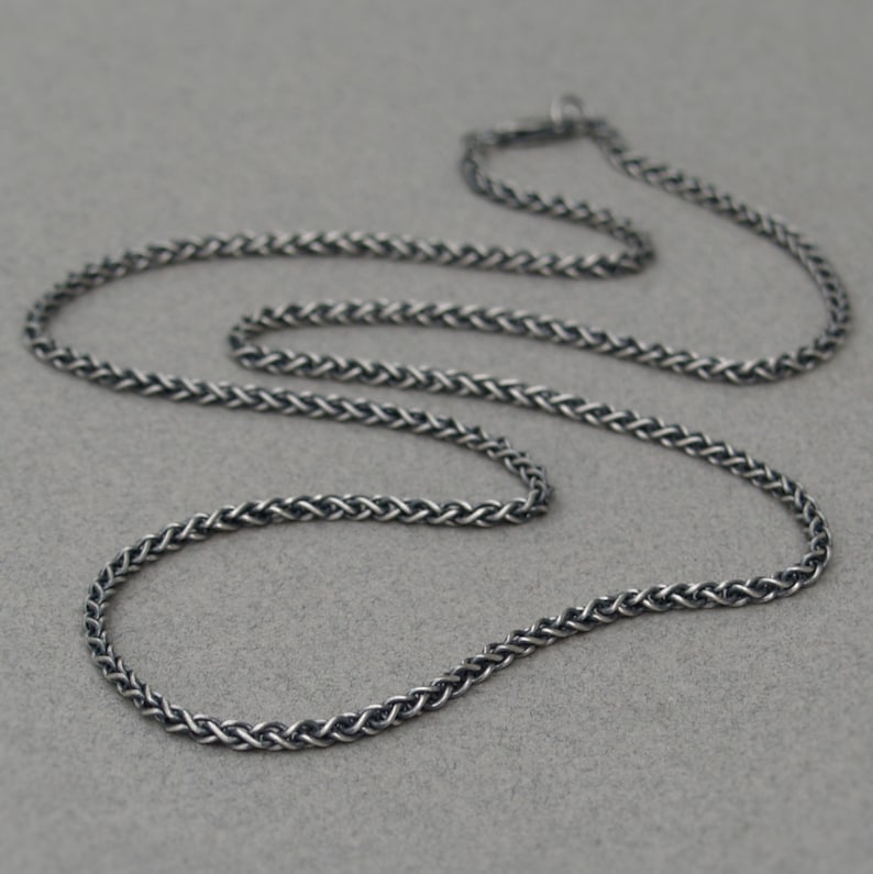 Oxidised or polished silver 2.5mm wide spiga chain Men's jewellery image 1