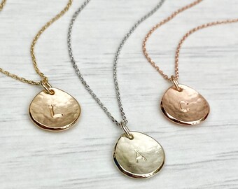 Handmade 9ct solid yellow, rose or white gold 10mm petal charm pendant and chain - Personalised with a bold font initial