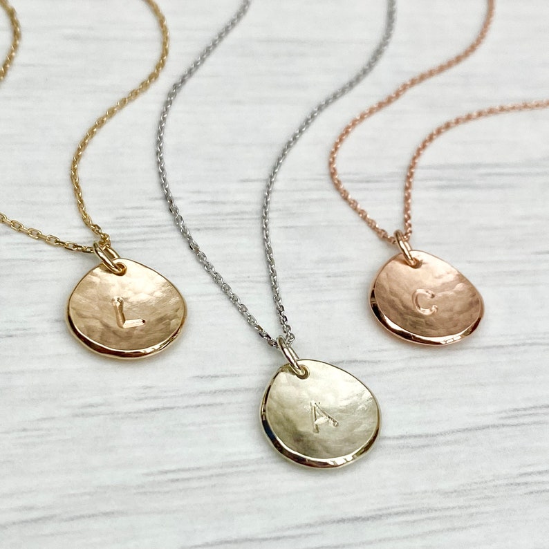 Handmade 9ct solid yellow, rose or white gold 10mm petal charm pendant and chain - Personalised with a bold font initial