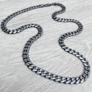 Oxidised or polished solid silver heavy 6.6mm wide curb chain - Men's jewellery
