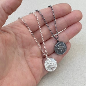 Oxidised or polished solid silver round Saint Christopher pendant on a 2.2mm wide diamond cut trace chain  - Men's jewellery