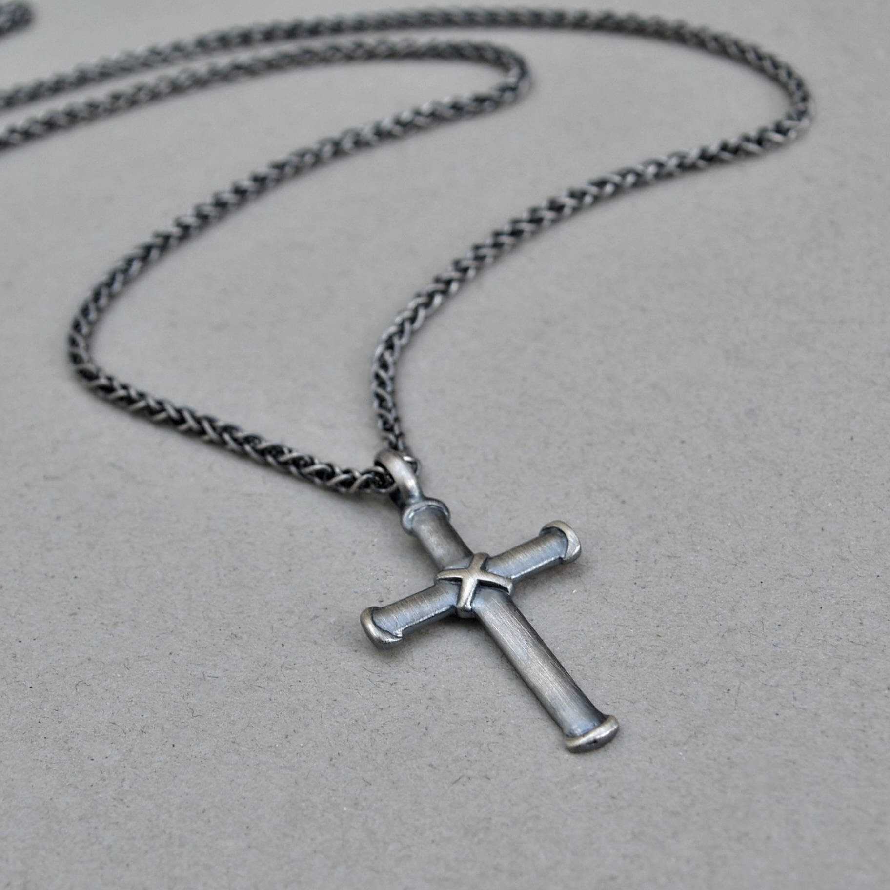 Men's Silver Cross and Chain Oxidised 