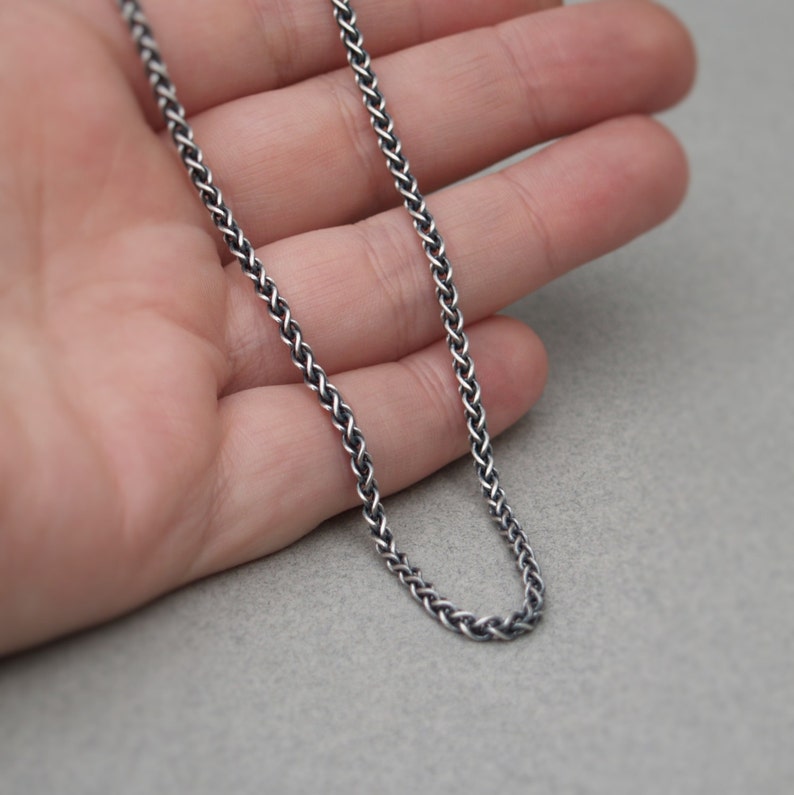 Oxidised or polished silver 2.5mm wide spiga chain Men's jewellery image 3